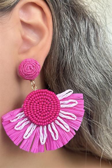 Pembe Renk Çiçek Figürlü Küpe (Çift)