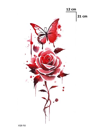 Gül Ve Kelebek Geçici Dövme Tattoo