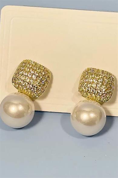 Altın Renk İnci Detaylı Küpe (Çift)