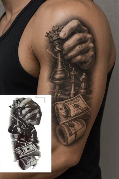 Geçici Satranç Ve Dolar Figürlü Dövme Tattoo
