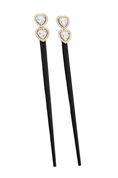 Siyah Renk Kalp Figürlü 2li Topuz Tokası