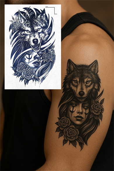Kurt Figürlü 12 Saat Sonra Kararan Geçici Dövme Tattoo