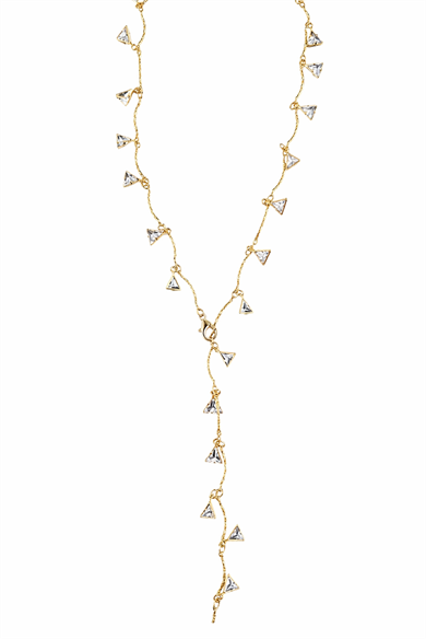 Altın Renk Taş Detaylı Çelik Y Kolye