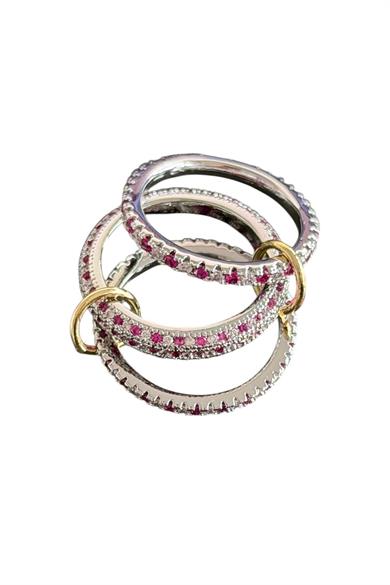 Gümüş Ve Bordo Renk Çoklu Halka Detaylı Taşlı Yüzük