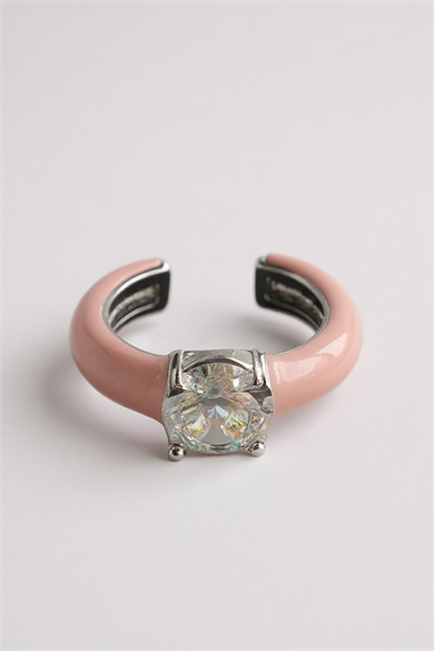 Pembe Renk Taş Detaylı 14K Altın Kaplama TX Ear Cuff (Tek)