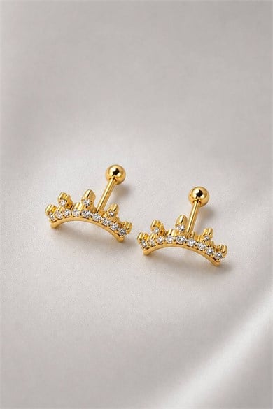 2li Altın Renk Taş Detaylı Tx Tragus/Kıkırdak Küpe/Piercing 
