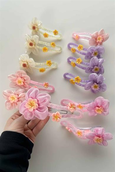 12li Karışık Renk Çiçek Figürlü Pens Toka Set