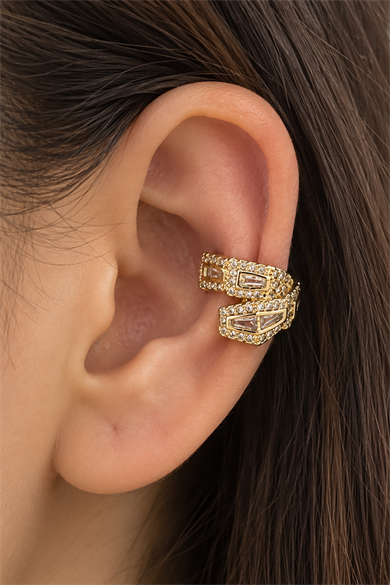 Altın Renk Taş Detaylı TX Ear Cuff (Tek)