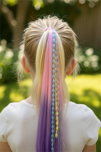 Pembe Ve Mor Renk Saç Detaylı Lastik Toka