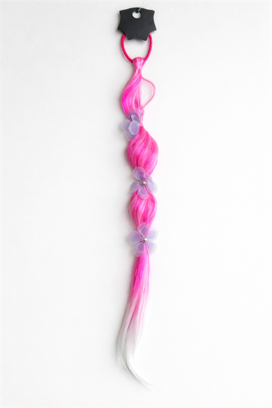 Fuşya Renk Çiçek Figürlü Saç Detaylı Lastik Toka