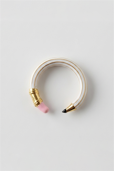 Altın Ve Beyaz Renk Kalem Figürlü Ayarlanabilir Yüzük