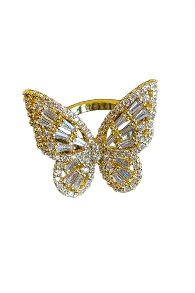 Altın Renk Kelebek Figürlü Ayarlanabilir Çelik Yüzük