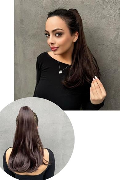 Kahverengi Mandal Tokalı Dalgalı At Kuyruğu Saç (Duygu)