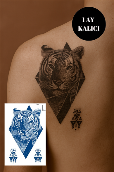 Kaplan Figürlü 12 Saat Sonra Kararan Geçici Orta Dövme Tattoo