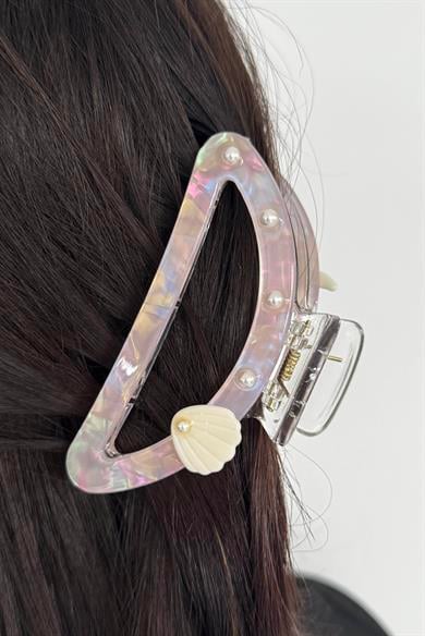 Pembe Renk Deniz Kabuğu Figürlü Kemik Mandal Toka