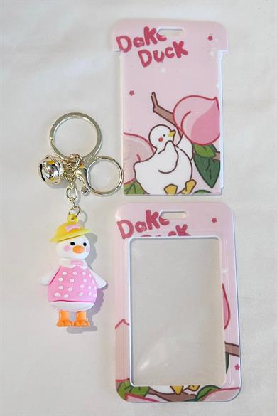 Pembe Ördek Figürlü Kartlıklı Anahtarlık
