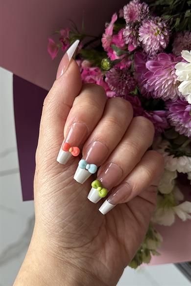 24lü Karışık Renk Kurdele Figürlü Takma Tırnak Set (Yapıştırıcılı)
