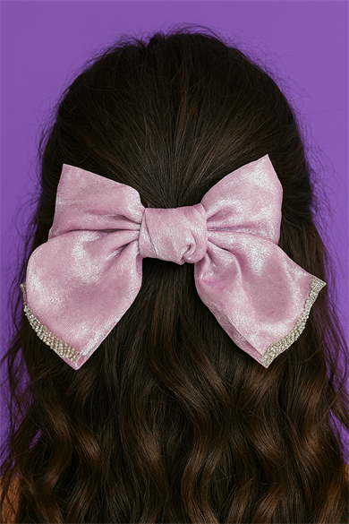 Pembe Renk Kurdele Figürlü Taş Detaylı Otomat Toka