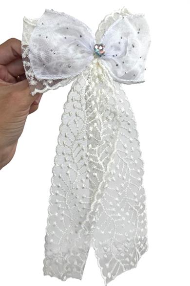 Beyaz Ve Krem Renk Taş Detaylı Kurdele Otomat Toka