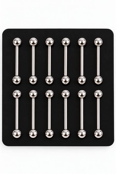 12li Gümüş Renk Cerrahi Çelik Piercing