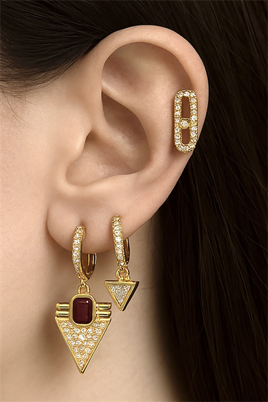 Altın Renk Taş Detaylı VİP 3lü YSX Küpe Set