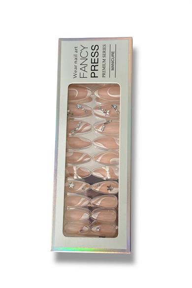 24lü Pudra Ve Beyaz Renk Jel Görünümlü Takma Tırnak (Yapıştırıcılı)