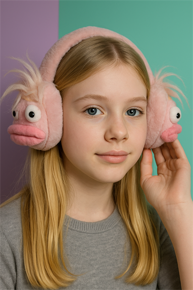 Pembe Renk Canavar Figürlü Peluş Kulaklık