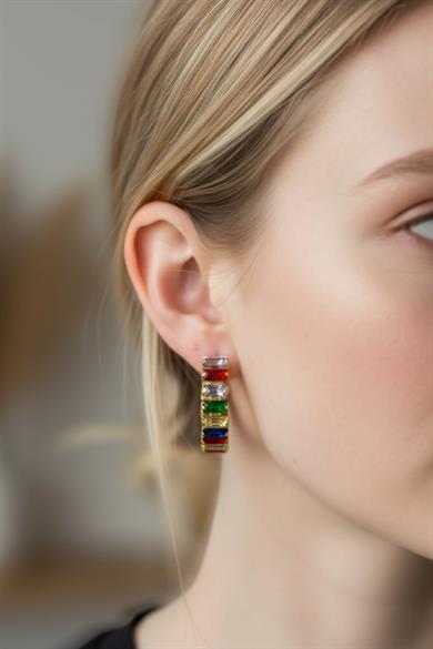 Altın Renk Taş Detaylı Çelik Küpe (Çift)