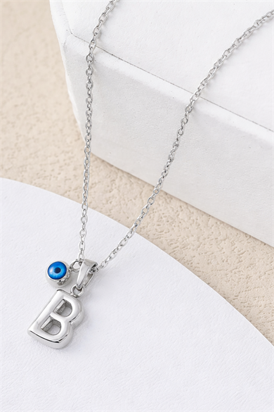 Gümüş Renk B Harf Çelik Kolye