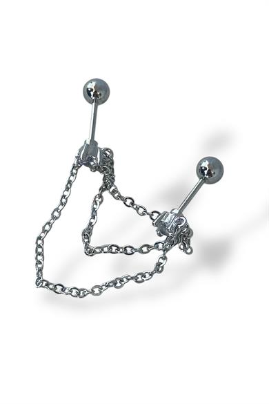 Gümüş Renk Taş Detaylı İkili Cerrahi Çelik Piercing