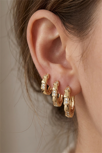 Altın Renk Taş Detaylı 3lü YSX Halka Küpe Set