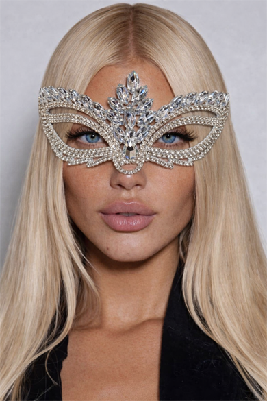 Gümüş Renk Taşlı Parti Maskesi