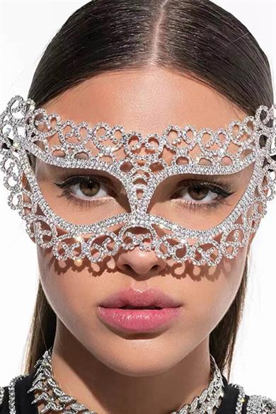 Gümüş Renk Taşlı Parti Maskesi