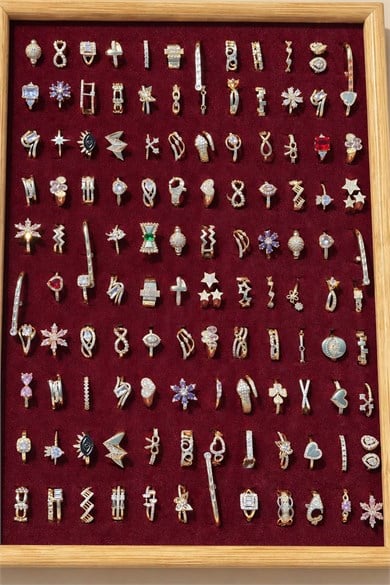 120li Altın Renk Karışık Figürlü  Ayarlanabilir Stantlı Yüzük Set