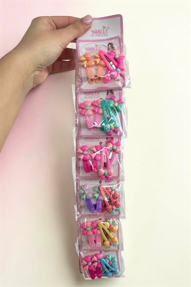 6lı Karışık Renk Kurdele Figürlü Yan Toka Set