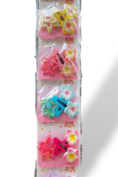 6lı Karışık Renk Yıldız Ve Çiçek Figürlü Yan Toka Set 