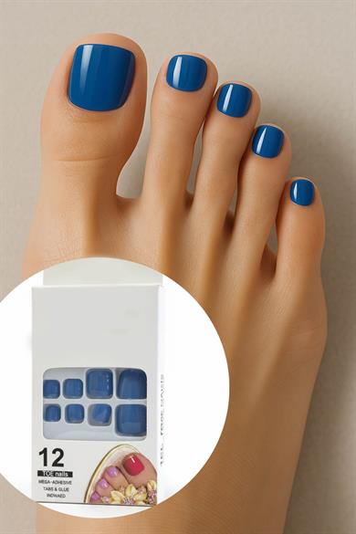 12li Mavi Renk Takma Tırnak Set (Yapıştırıcılı)