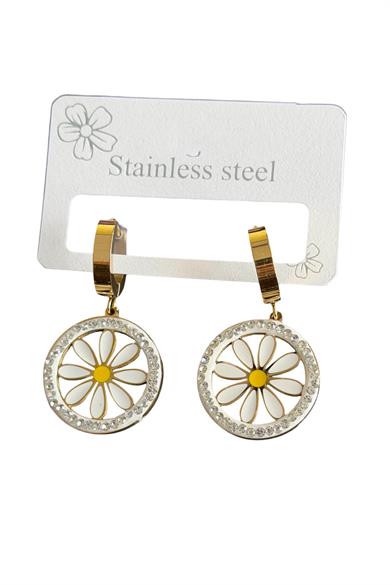 Altın Renk Çiçek Detaylı Çelik Küpe (Çift)