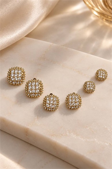 Altın Renk 6lı Taşlı Küpe Set