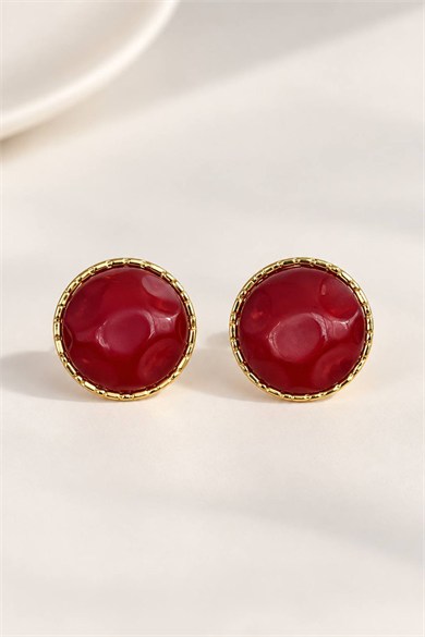 Bordo Renk Taş Detaylı Küpe (Çift)