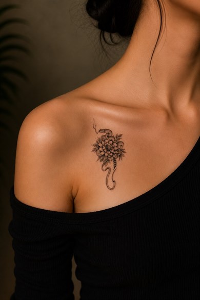 Yılan Ve Çiçek Mini Dövme Geçici Tattoo