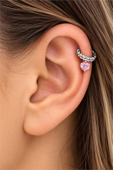 Gümüş Renk Taşlı Cerrahi Çelik Halka Tragus/Kıkırdak Küpe/Piercing (Tek)