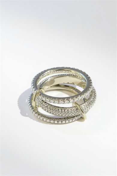 Gümüş Renk Çoklu Halka Detaylı Taşlı Yüzük