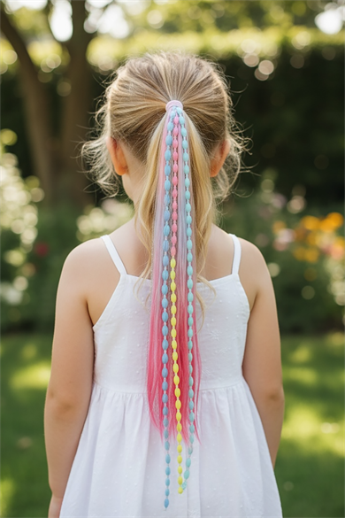 Pembe Ve Fuşya Renk Saç Detaylı Lastik Toka