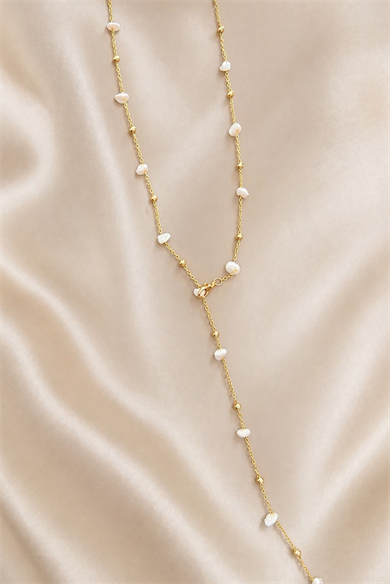 Altın Renk Taş Detaylı Çelik Kolye