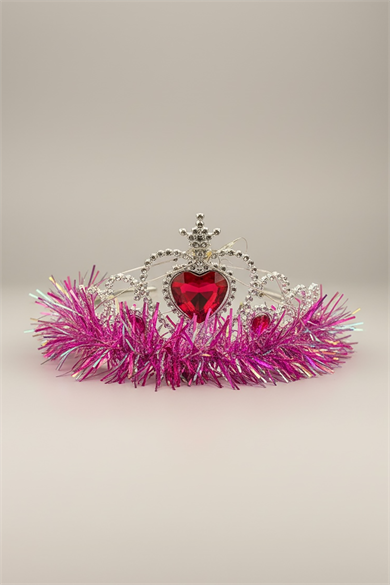Fuşya Renk Kalp Figürlü Işıklı Prenses Çocuk Taç