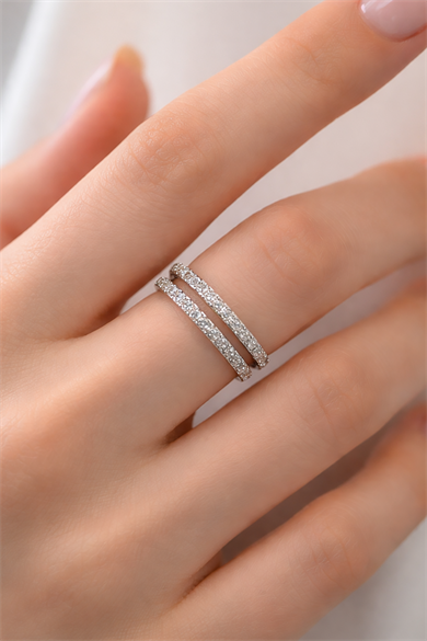 Gümüş Renk Taş Detaylı Ayarlanabilir Yüzük