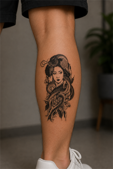 Kadın Ve Yılan Geçici Dövme Tattoo