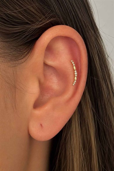 Altın Renk  Taşlı Cerrahi Çelik Tragus/Kıkırdak Küpe/Piercing (Tek)