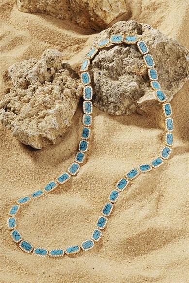 Altın Ve Mavi Renk 14K Altın Kaplama VİP Kolye